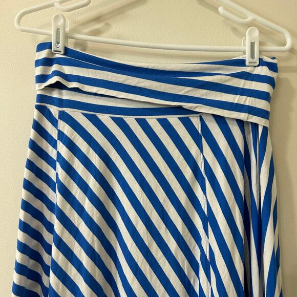 Gap Womens Sz Medium Petite Blue & White Striped Foldover Jersey Maxi Skirt - Picture 2 of 5